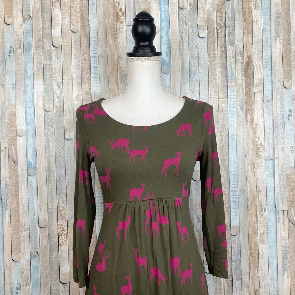 Boden 4 Deer Novelty Print Jersey Knit‎ Must Have Tunic Mini Dress Preppy Retro